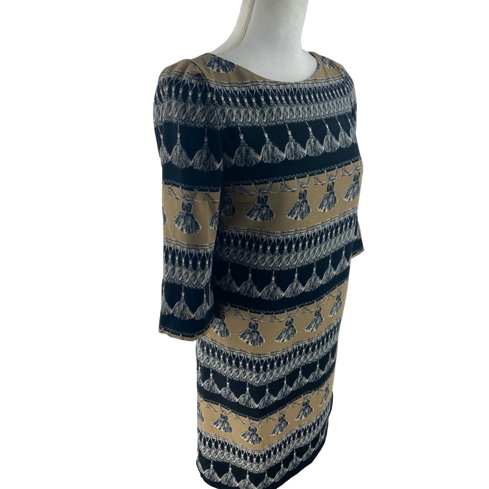 Max Mara Weekend Size 2 Tassel Printed Colorblock 3/4 Sleeve Shift Dress Short - Picture 5 of 8